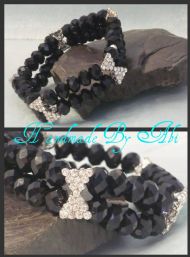 Black Elastic Bracelet With Diamante Bows